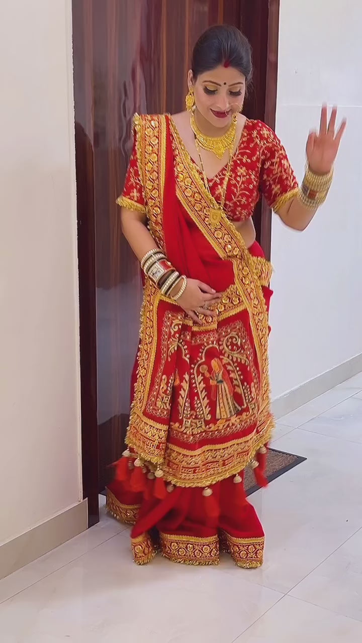 Wedding Special Red Gold Panetar Saree With Blouse