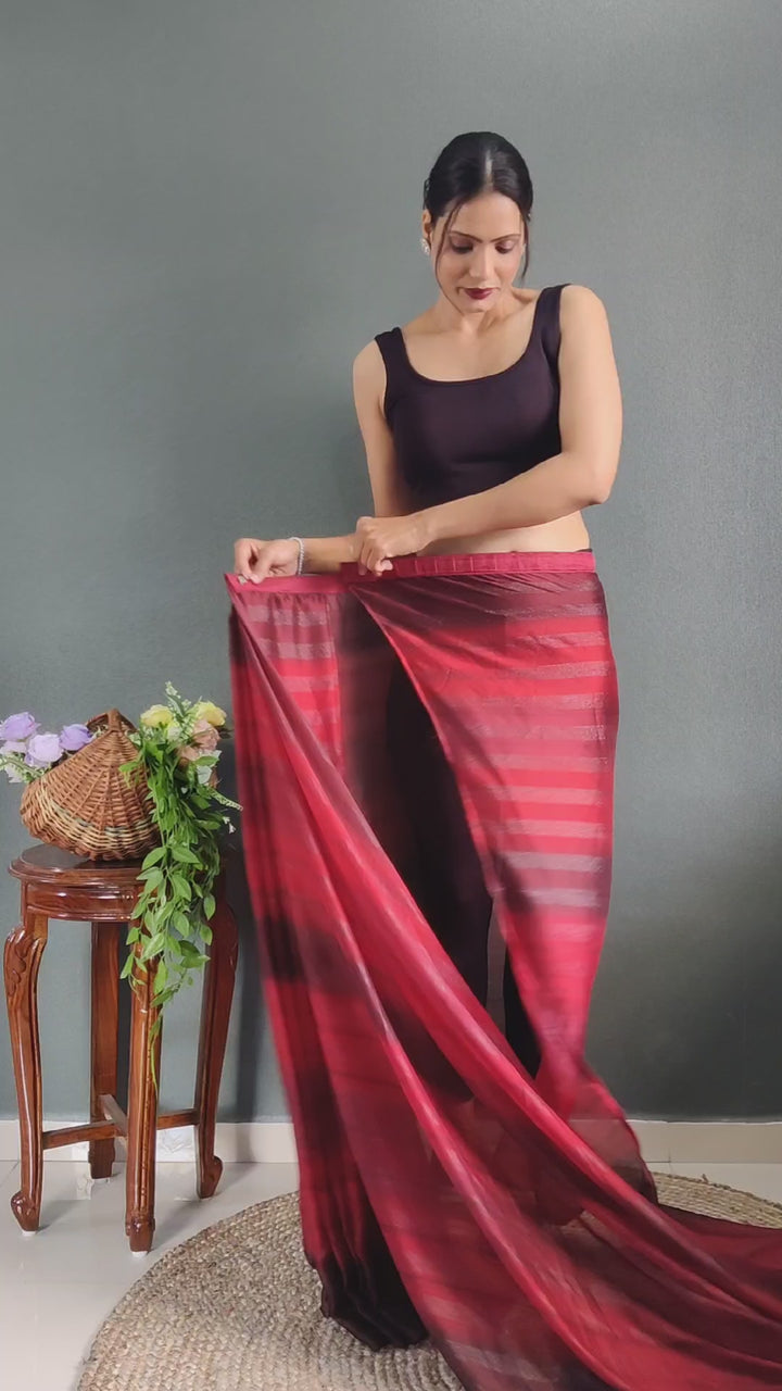 Red Color Nylone Saree With Beautiful Blouse