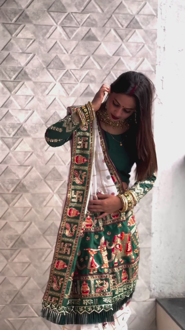 White Green Colour Khushboo Sharma Embroiderd Panter Patola Saree For Special Occasion