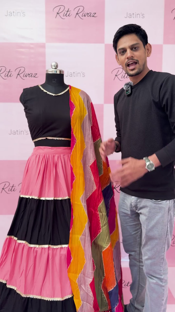 Pink and Black Rayon Traditional Navratri Lehenga Choli