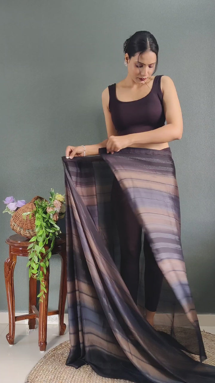 Black Color Nylone Saree With Beautiful Blouse
