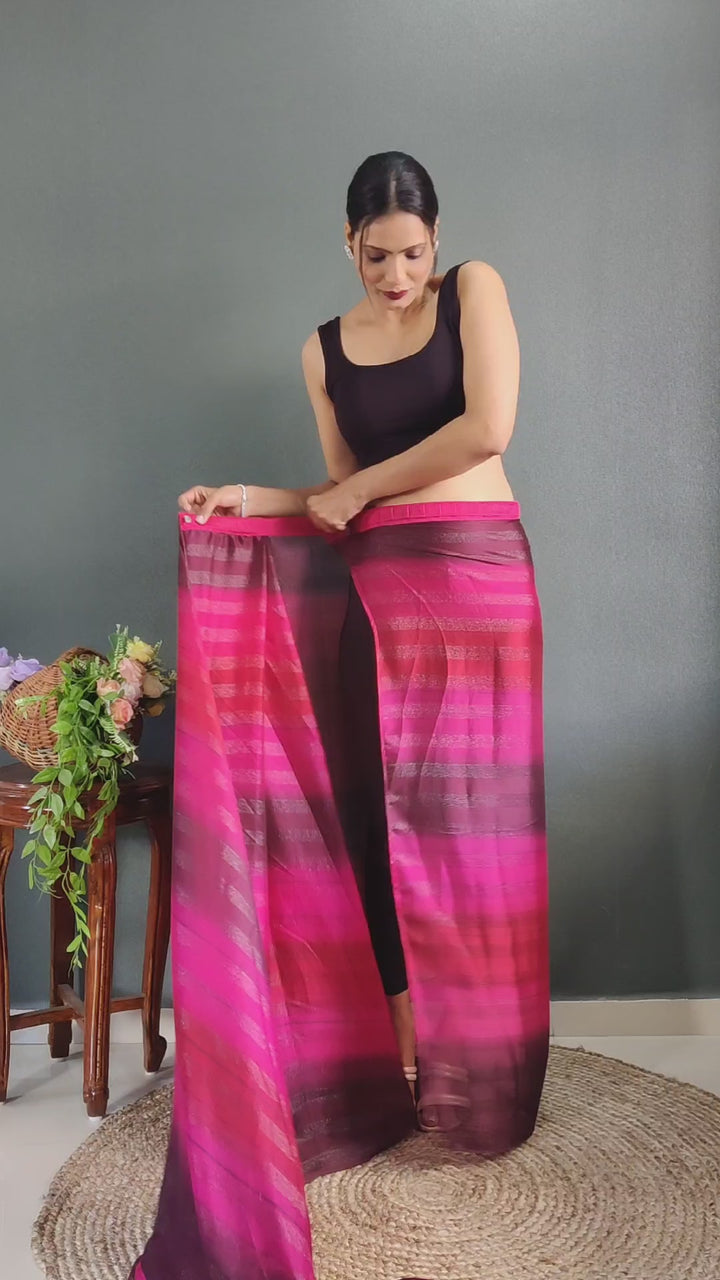 Pink Color Nylone Saree With Beautiful Blouse