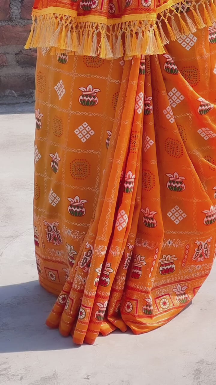 Yellow Colour Foil Print Traditional Patola Party Wear Saree