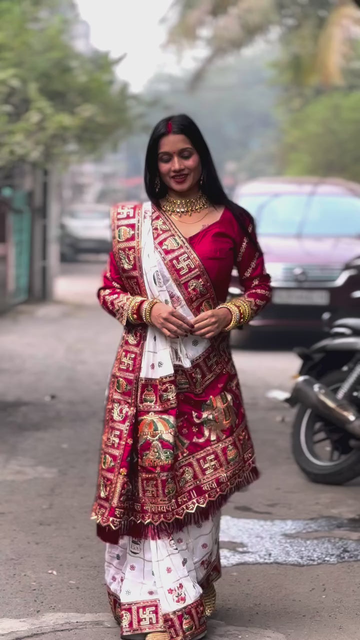 White Maroon Colour Swati Sharma Embroiderd Panter Patola Saree For Special Occasion