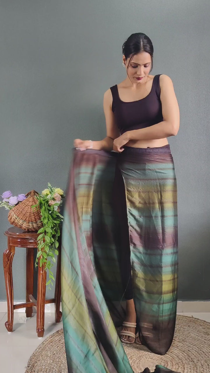 Green Color Nylone Saree With Beautiful Blouse