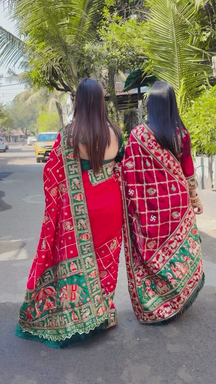 Red Colour Embroiderd Panter Patola Saree For Special Occasion