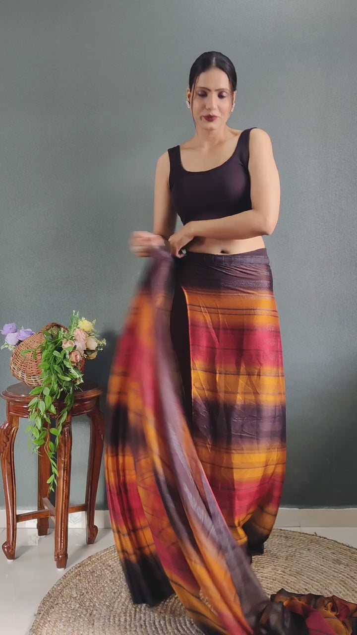 Brown Color Nylone Saree With Beautiful Blouse