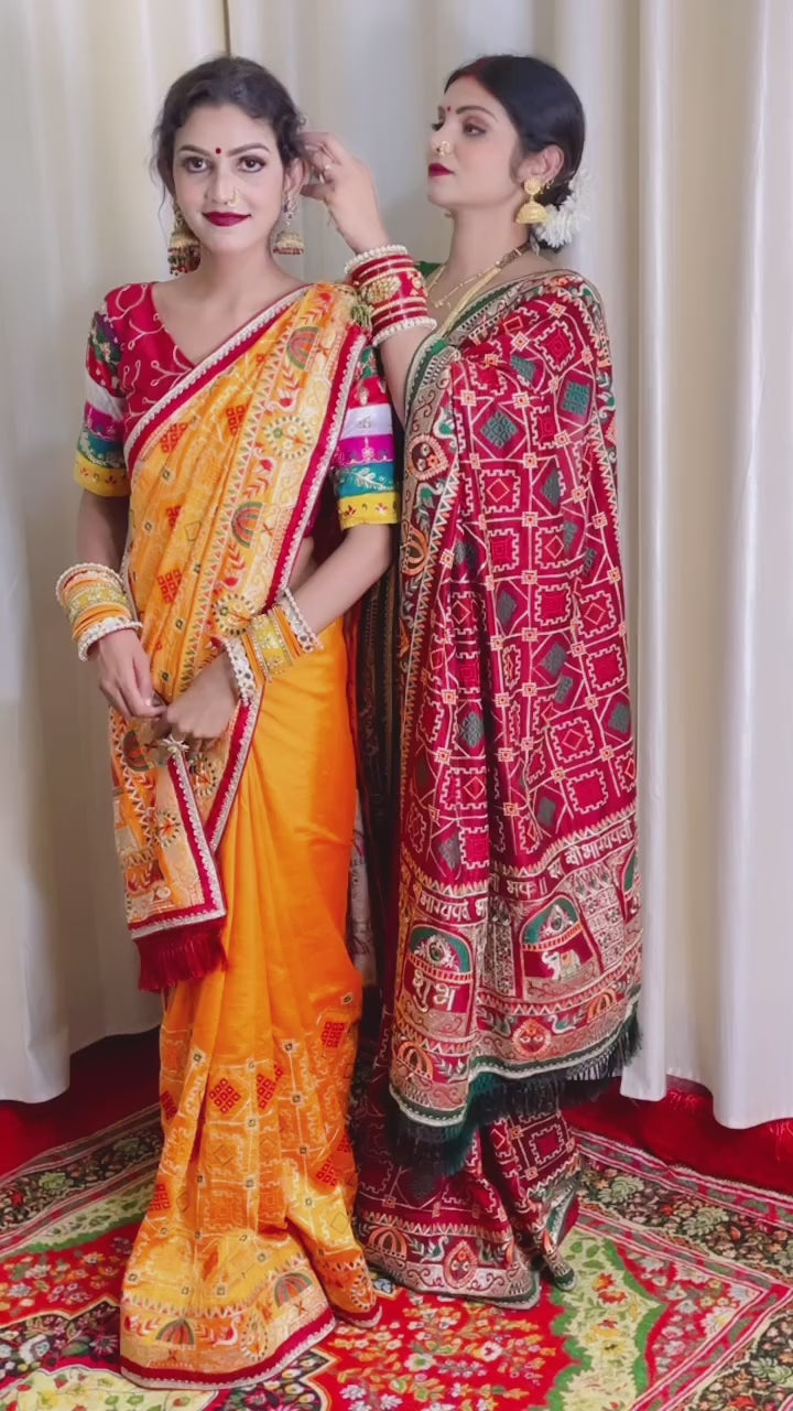 Shubh Laabh Maroon Panetar Patola Saree For wedding And Party Wear Saree