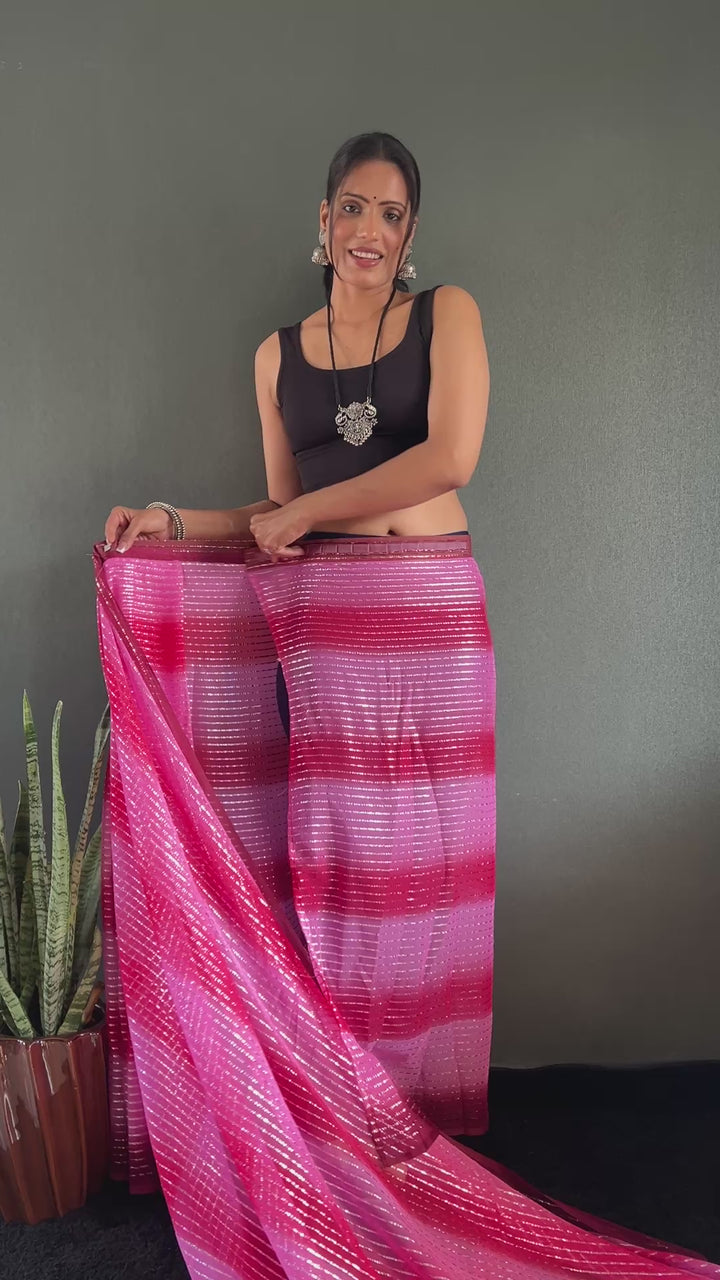 Pink Color Georgette Saree With Beautiful Blouse