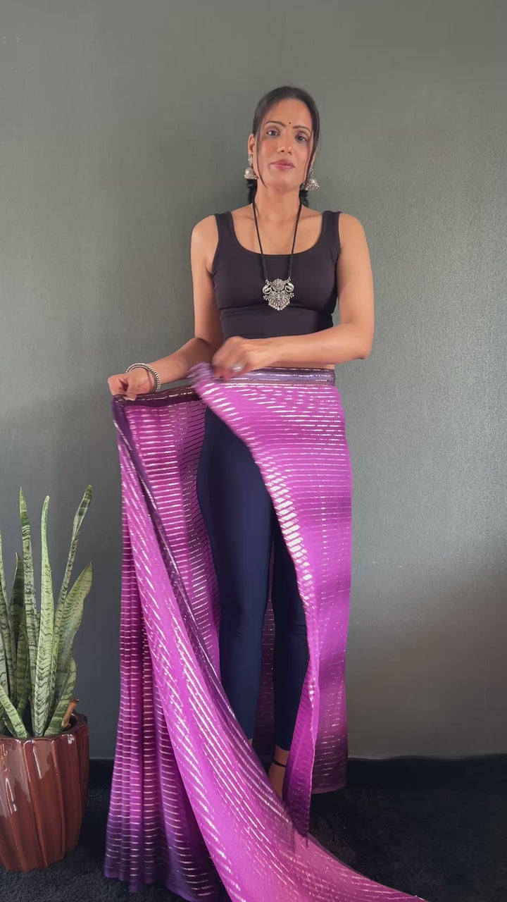 Purple Color Georgette Saree With Beautiful Blouse