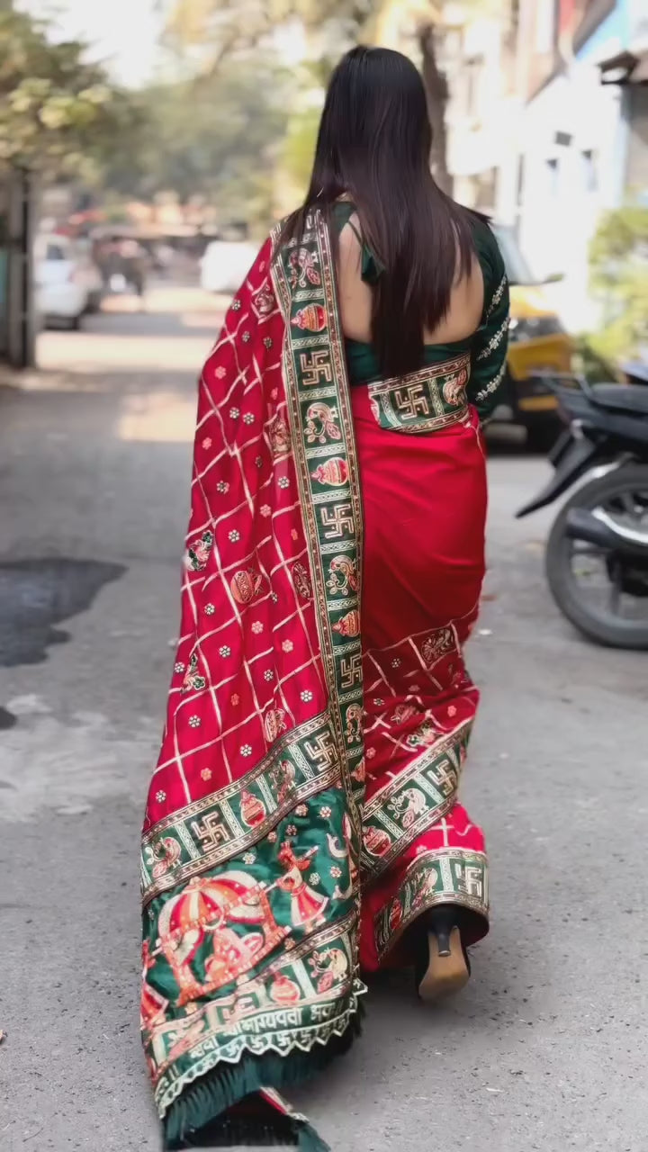 Red Colour Embroiderd Panter Patola Saree For Special Occasion