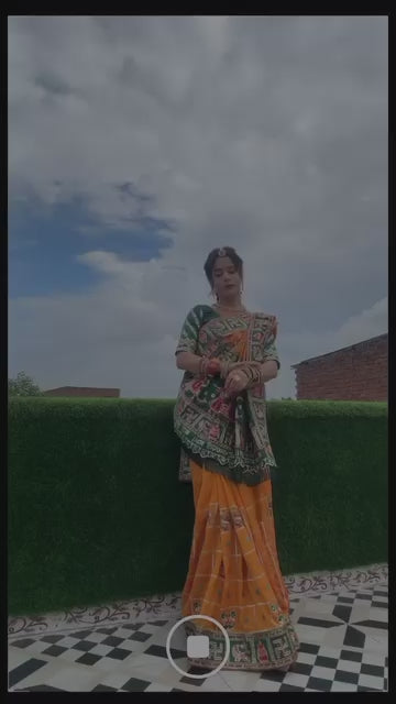 Orange Yellow Green Colour Priyanka Sharma Embroiderd Panter Patola Saree For Special Occasion