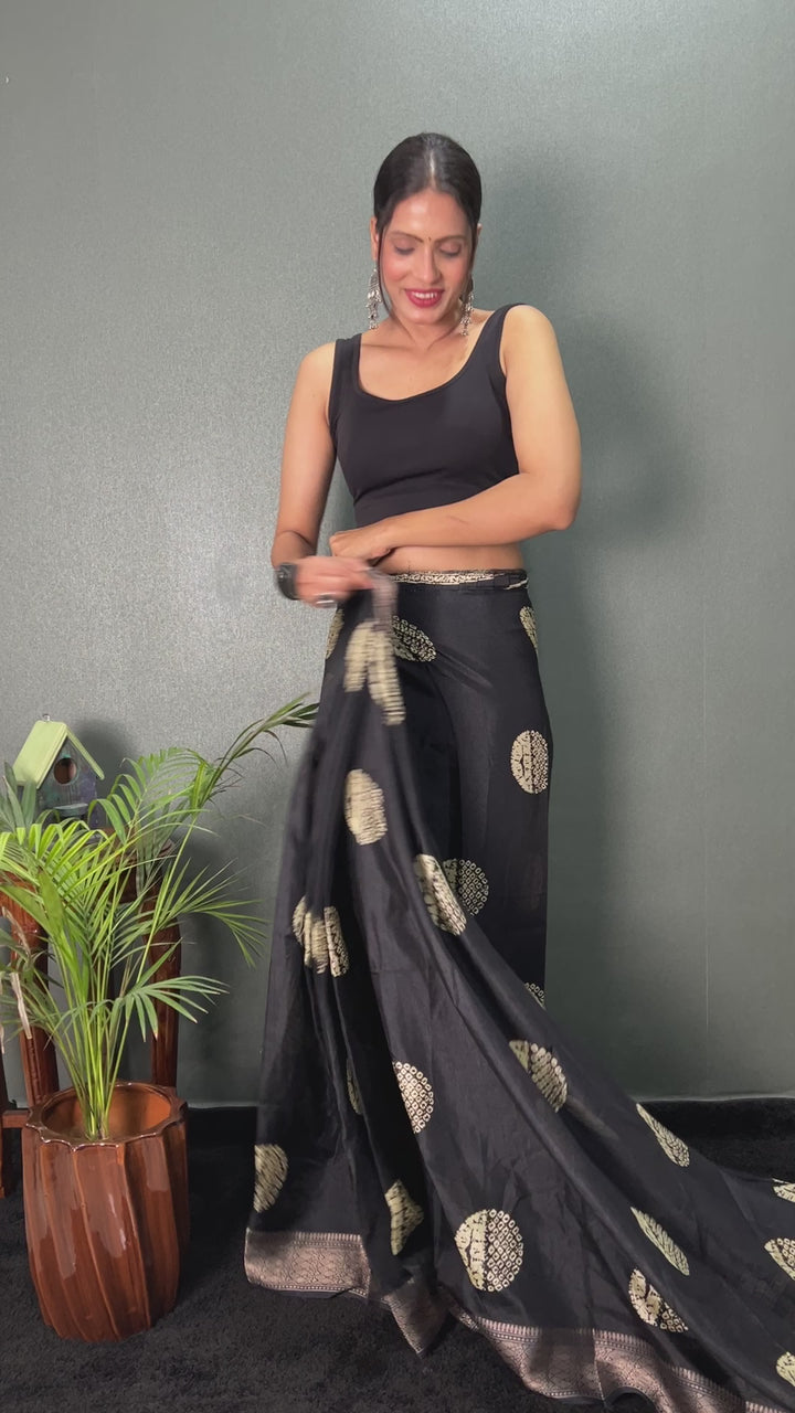 Black Color Soft Cotton Kalamkari Printed Saree With Beautiful Blouse