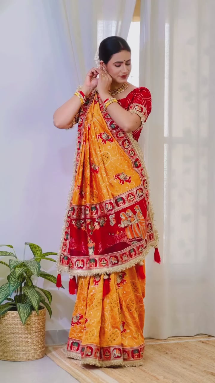 Yellow Colour Vat Savitri Special Embroidered Saree