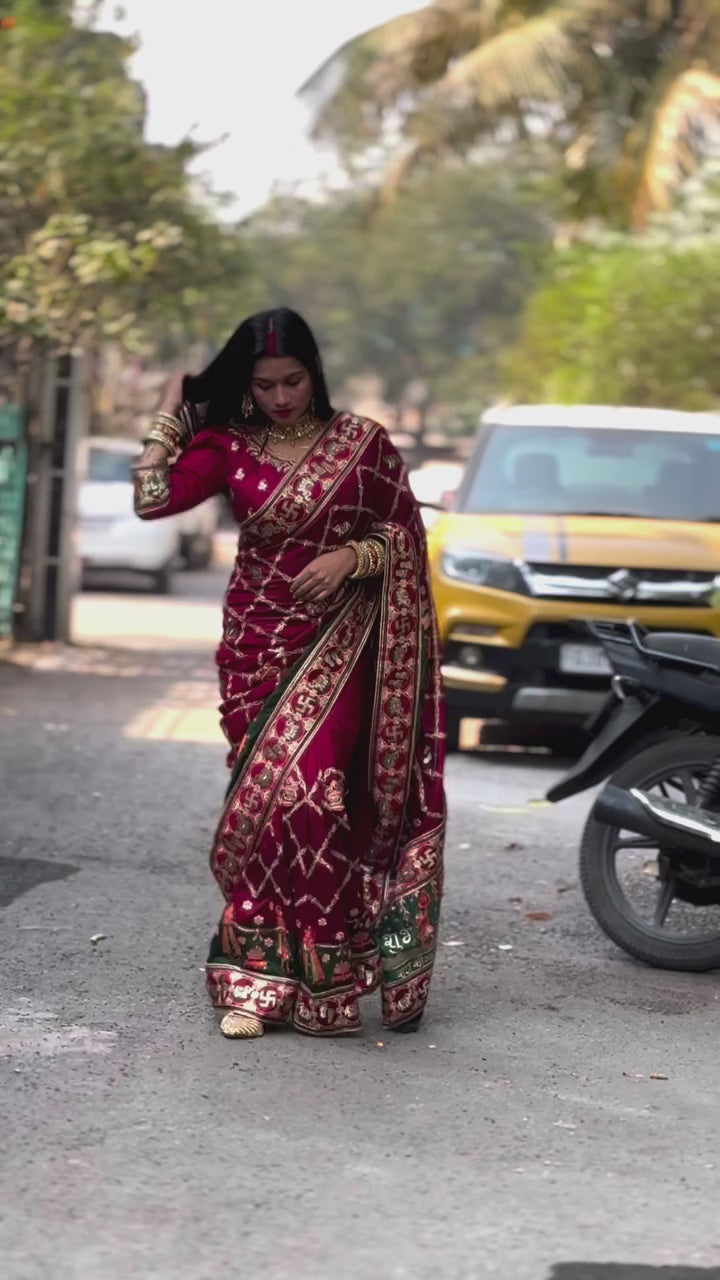 Shubh Laabh Maroon Panetar Patola Saree | Wedding | Special Occasion | Puja | Baby Shower