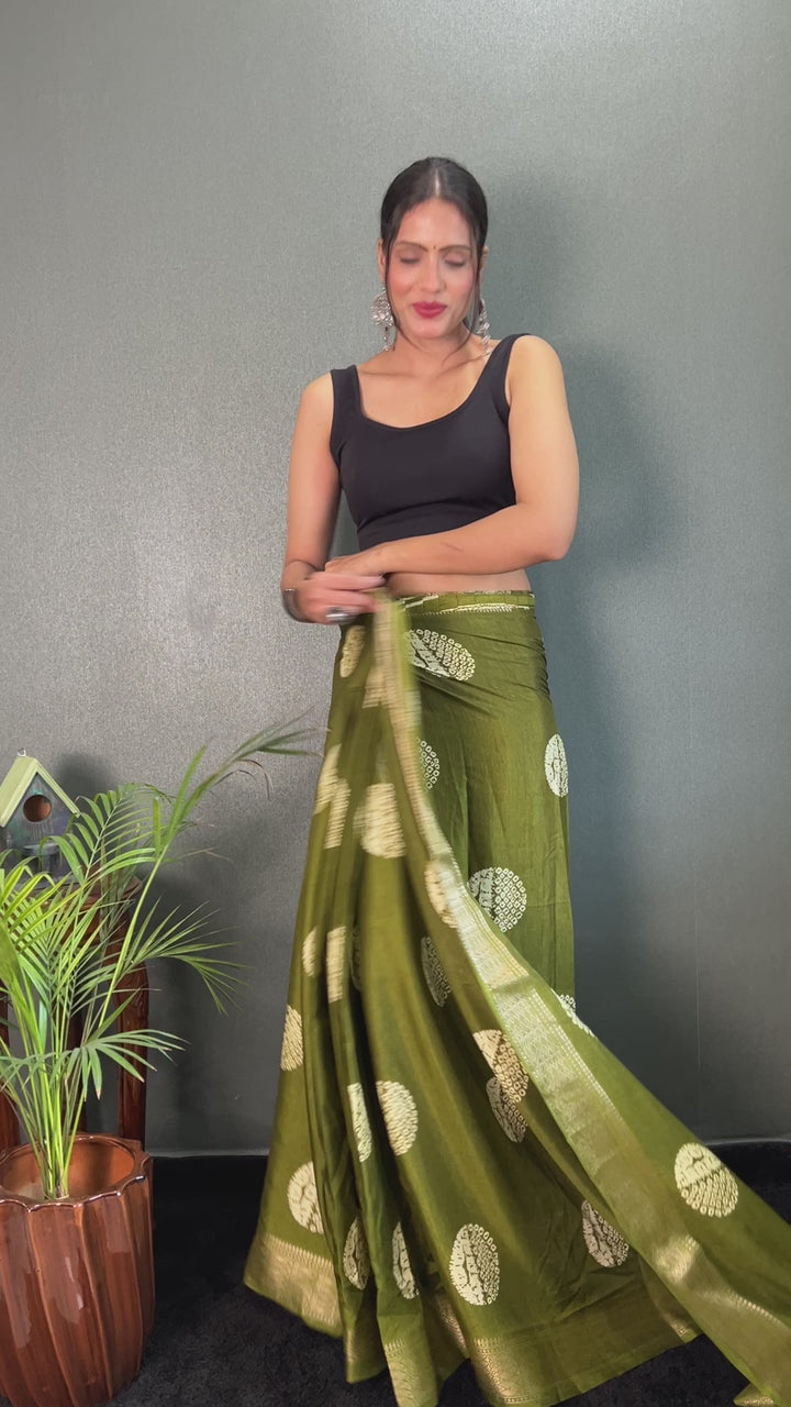 Green Color Soft Cotton Kalamkari Printed Saree With Beautiful Blouse