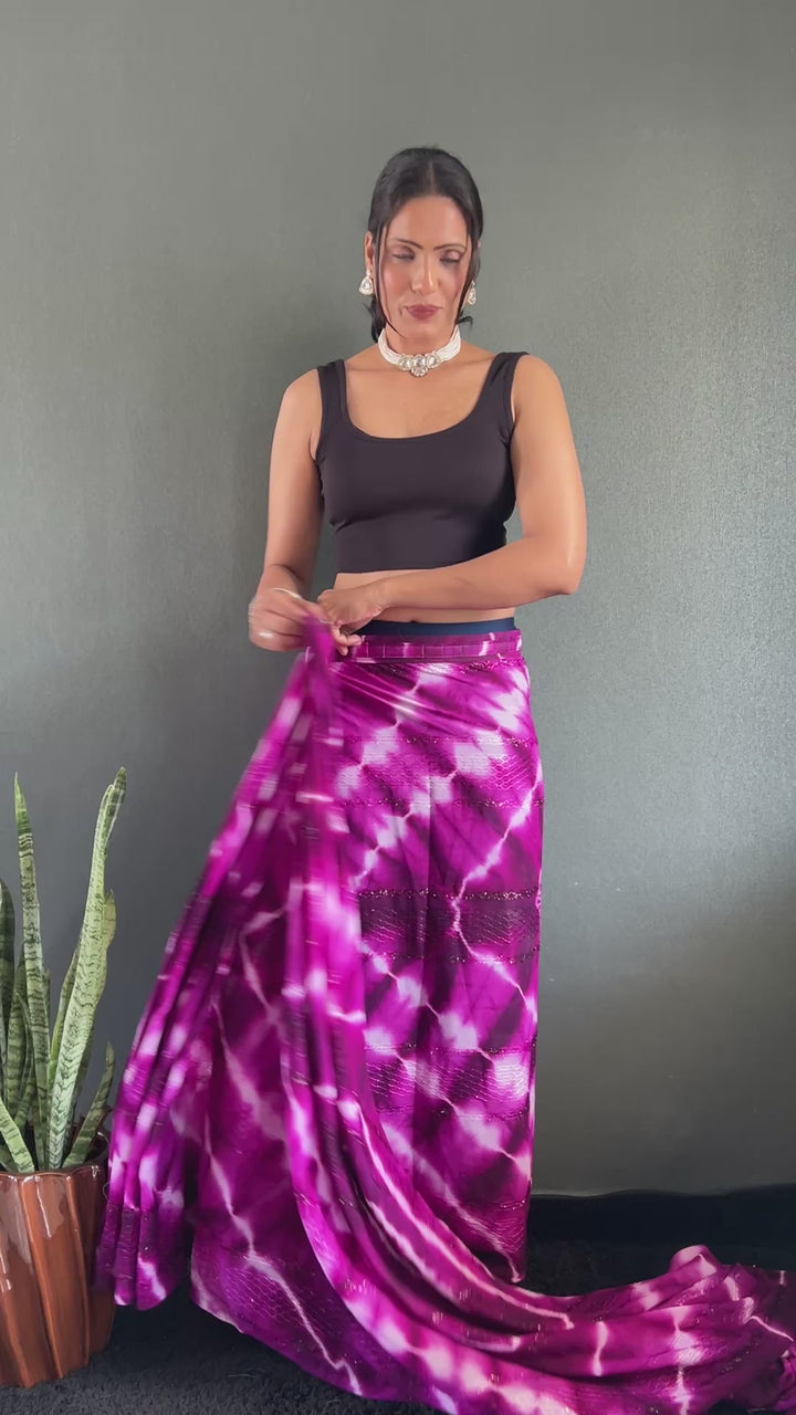 Purple Color Georgette Saree With Beautiful Blouse