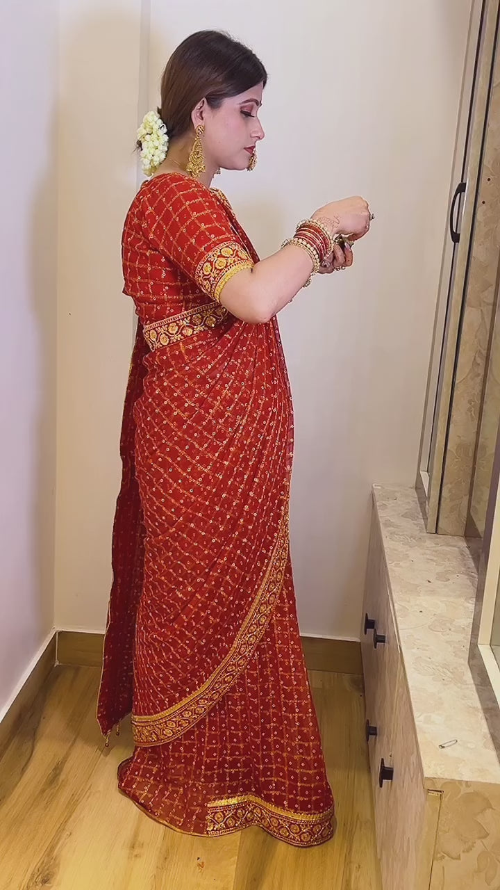 Pure Viscose Red Colour Saubhagyavati Bhava Ghatchola Saree