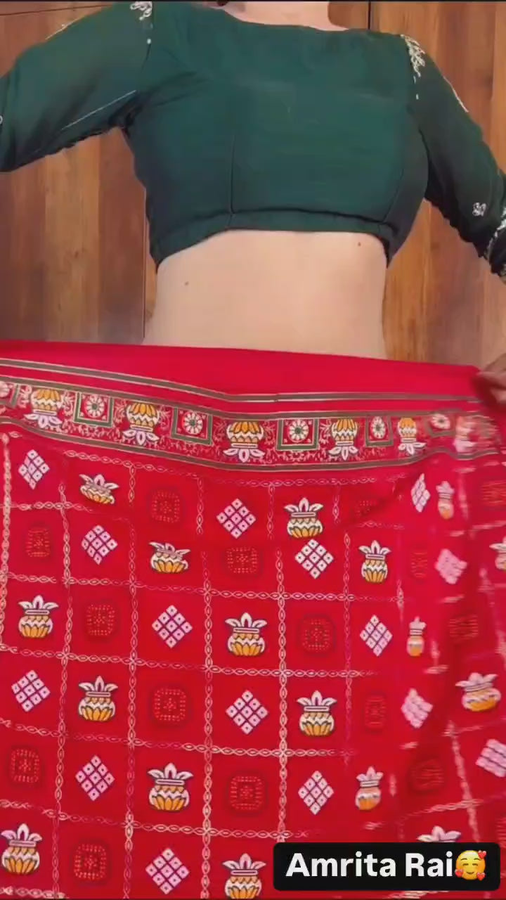 Red Colour Foil Print Traditional Patola Party Wear Saree