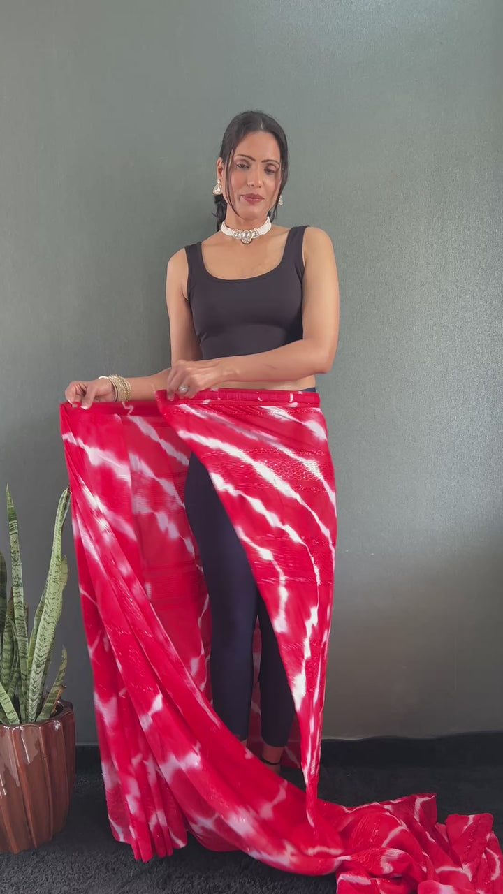 Red Color Georgette Saree With Beautiful Blouse