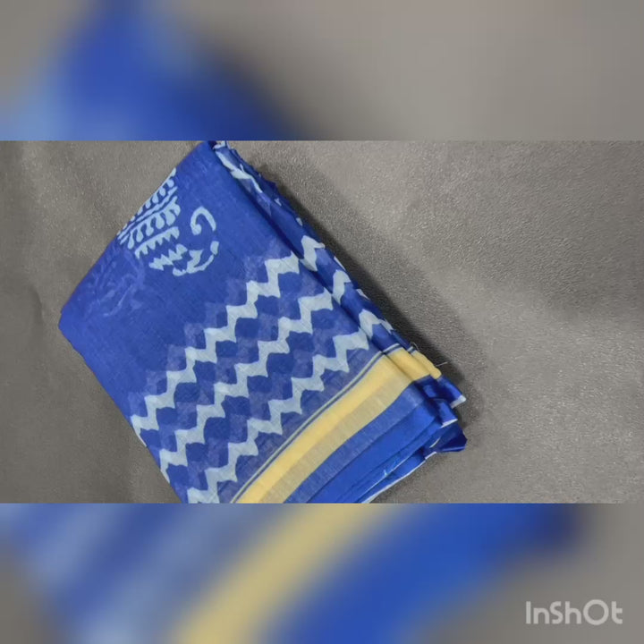 Blue Color Cotton Linen Saree With Unstitched Blouse Piece