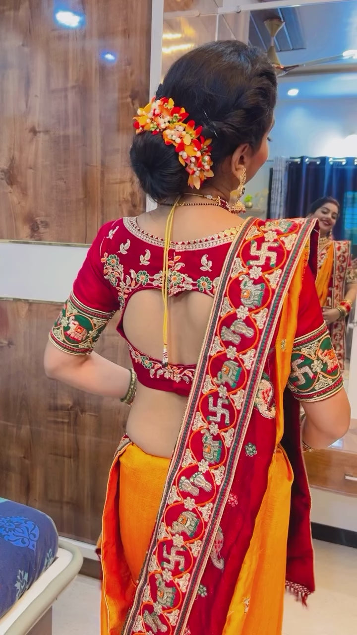Shubh Laabh Orange Yellow Panetar Patola Saree | Wedding | Special Occasion | Puja | Baby Shower