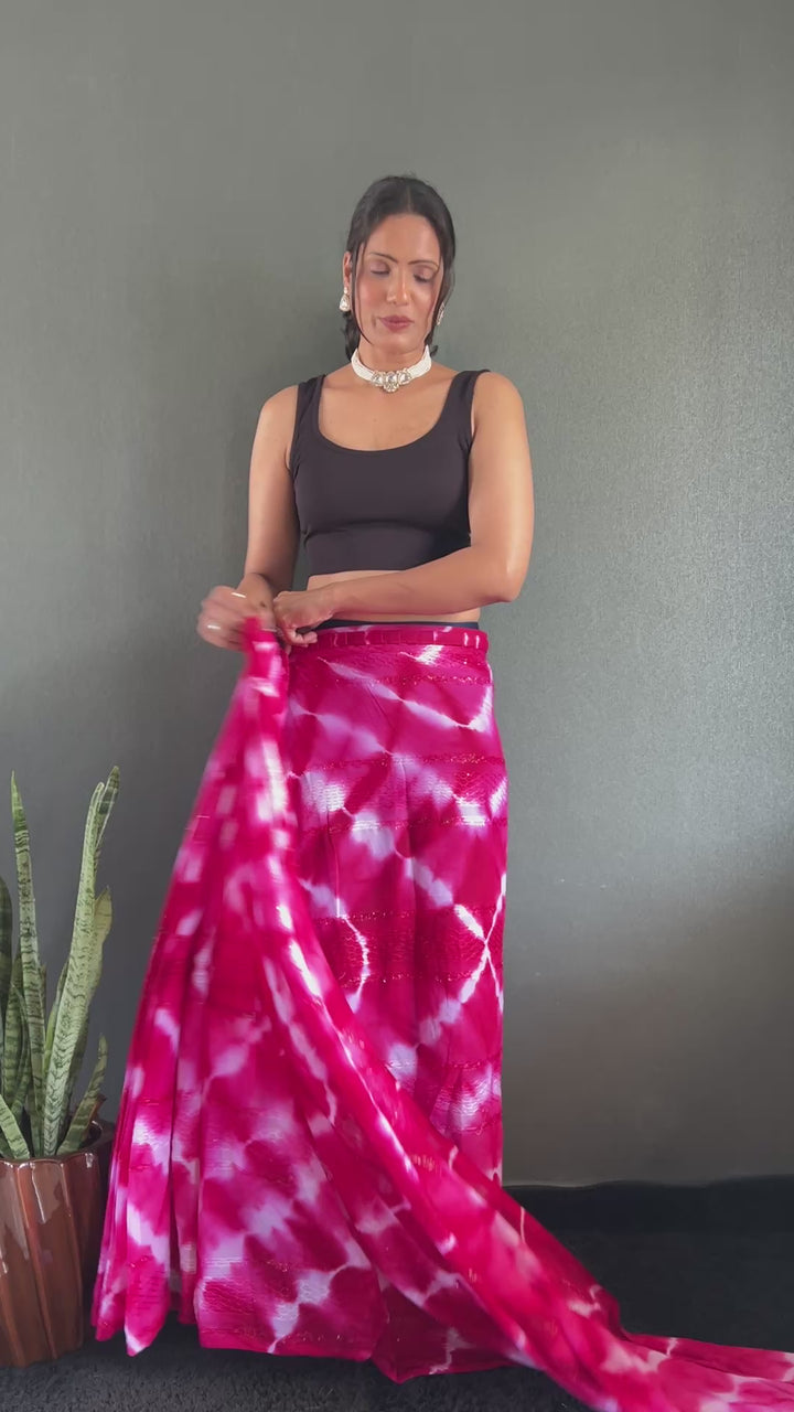 Pink Color Georgette Saree With Beautiful Blouse