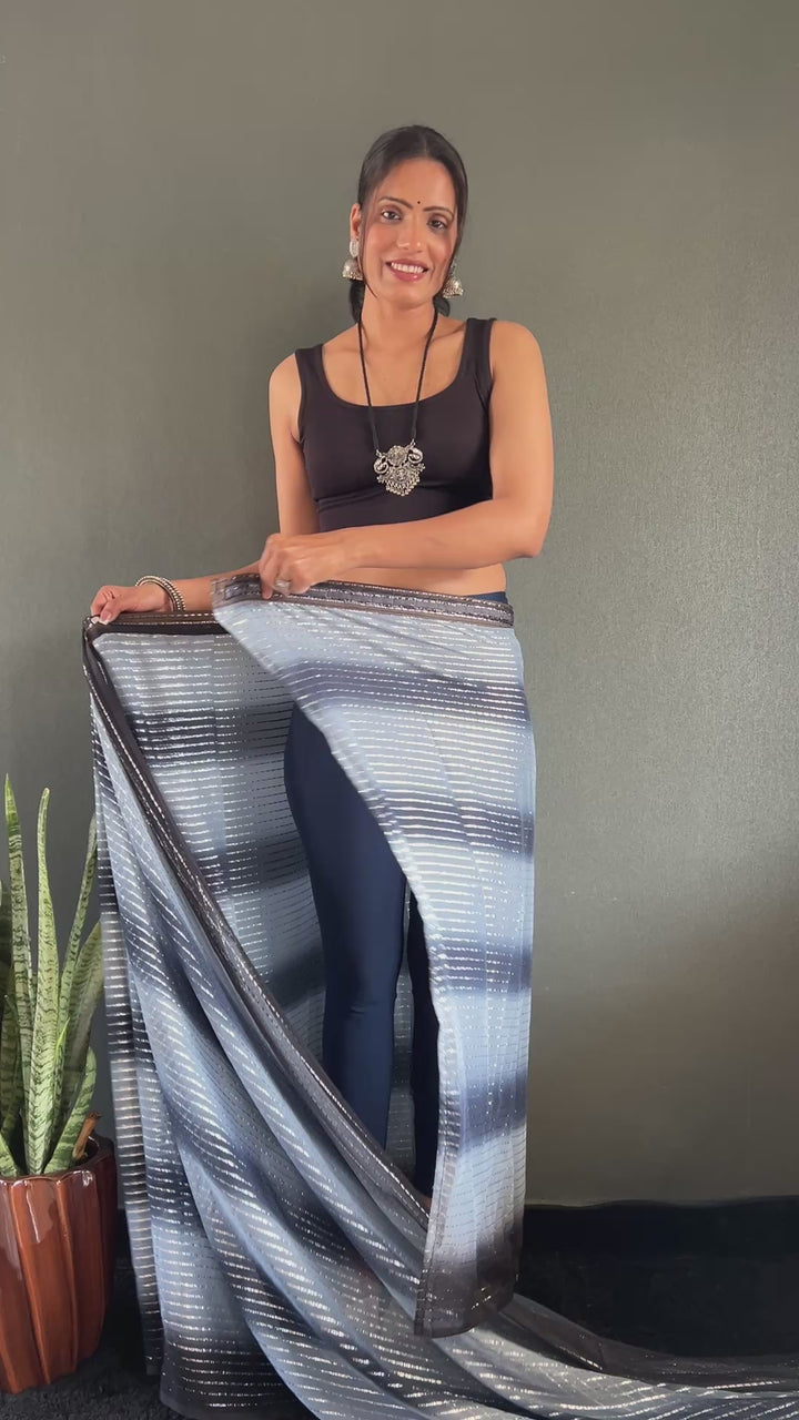 Black-Gray Color Georgette Saree With Beautiful Blouse
