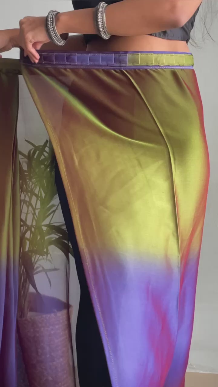 Purple And Mehendi Color Nylone Saree With Beautiful Blouse
