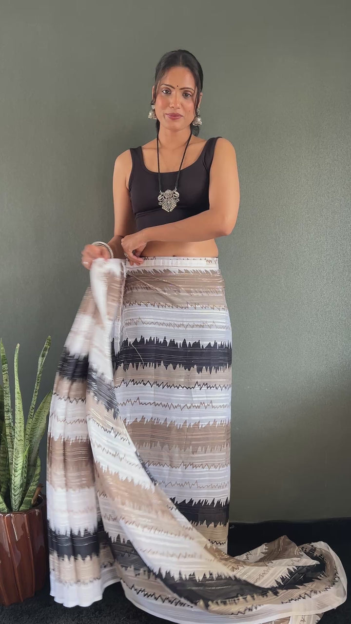 White-Black Color Naylone Saree With Beautiful Blouse