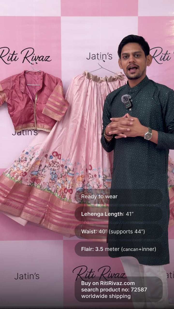 Baby Pink Color Soft Silk Beautiful Prints Navratri Special Lehenga Choli for women