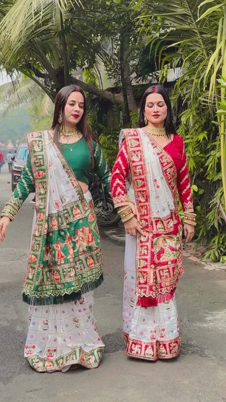 White Maroon Colour Swati Sharma Embroiderd Panter Patola Saree For Special Occasion