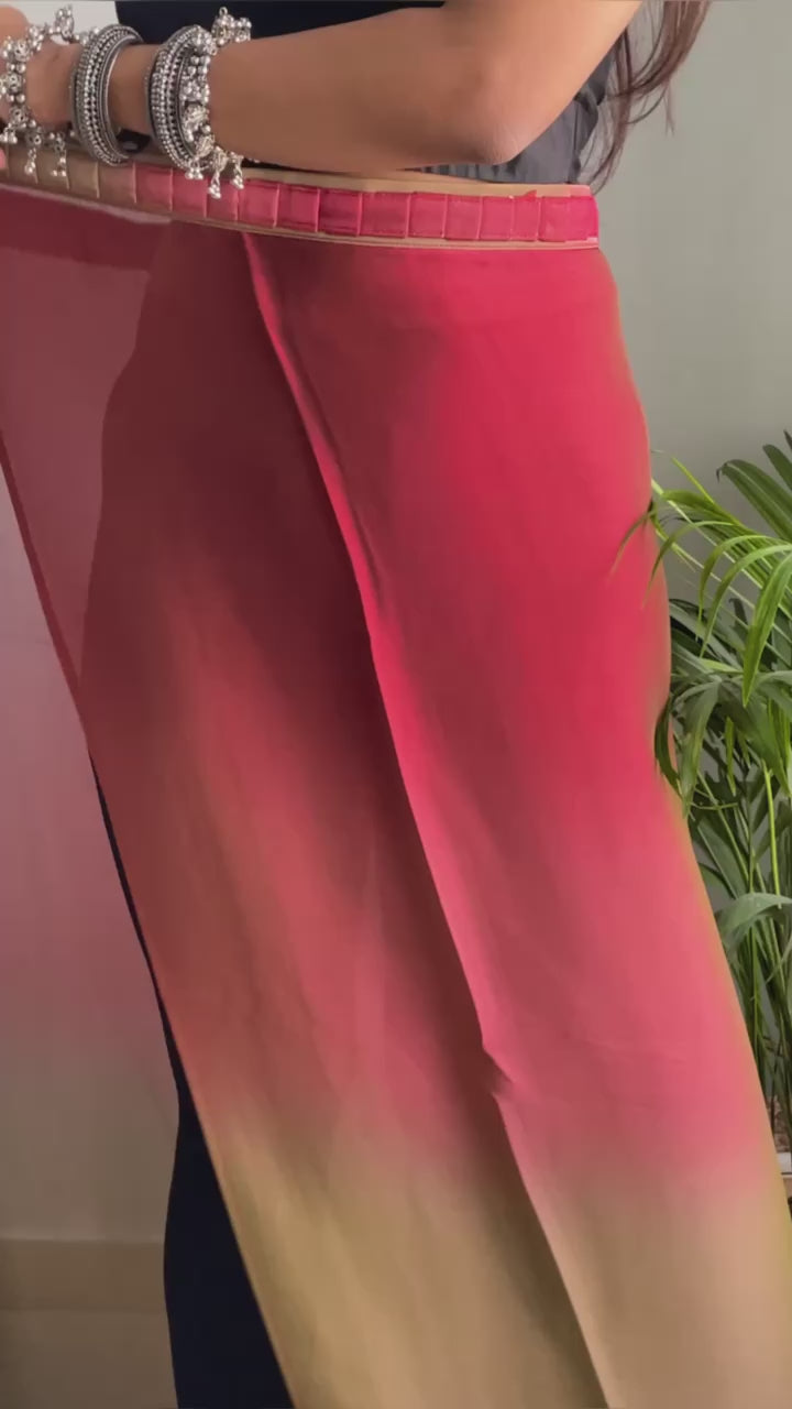 Peach And Brown Color Nylone Saree With Beautiful Blouse