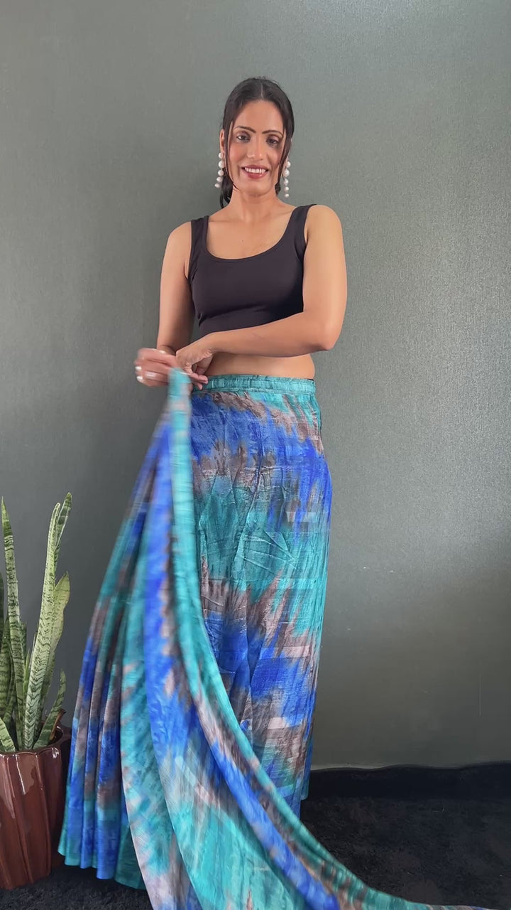 Sky Blue Color Georgette Saree With Beautiful Blouse