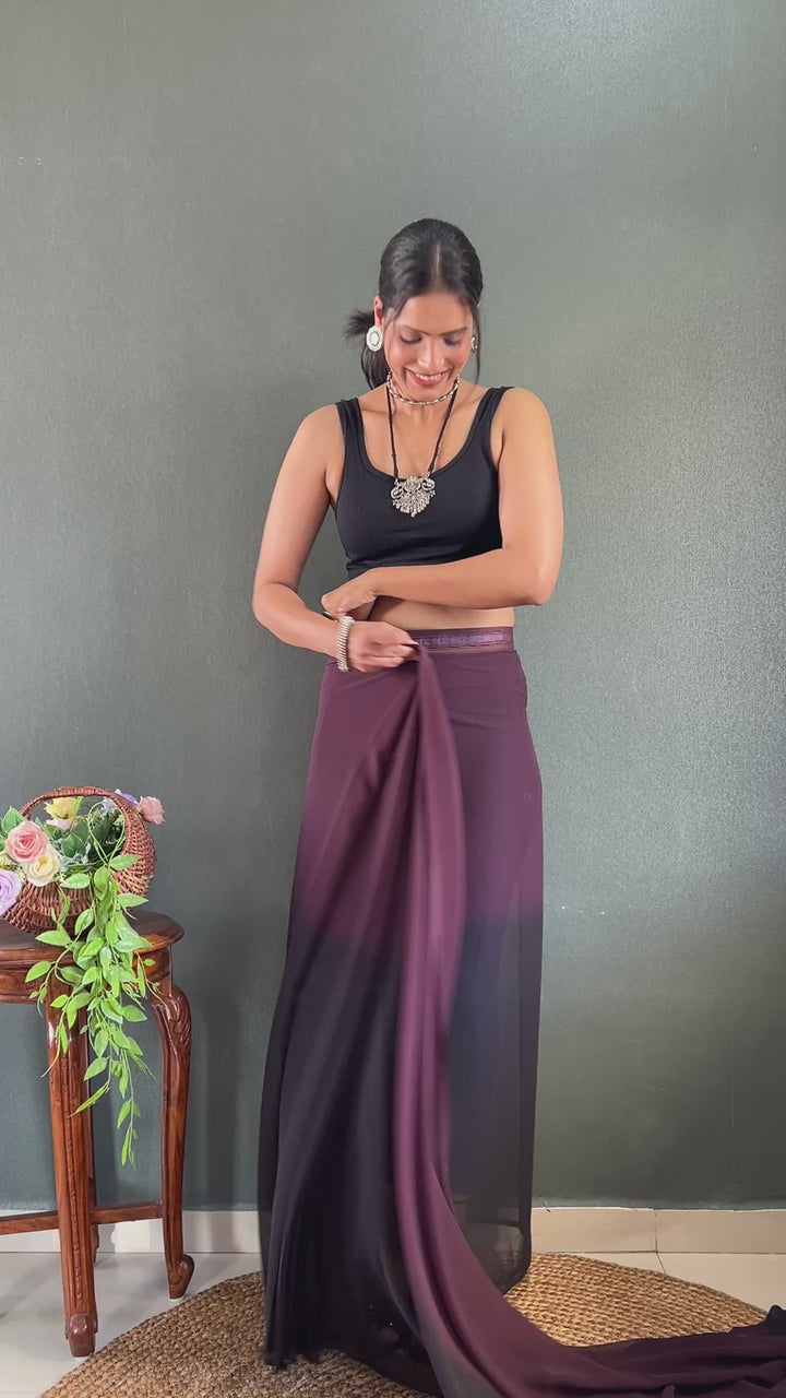 Brown-Black Color Georgette Saree With Beautiful Blouse