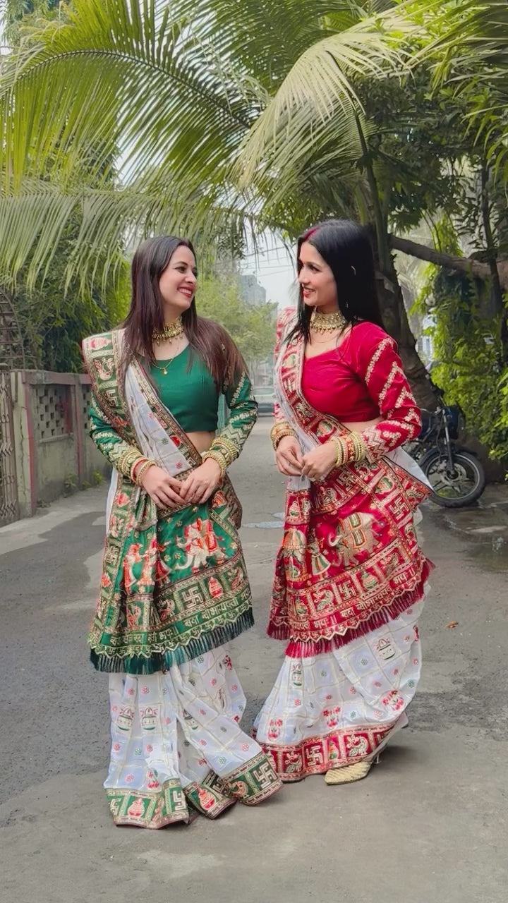 White Green Colour Khushboo Sharma Embroiderd Panter Patola Saree For Special Occasion