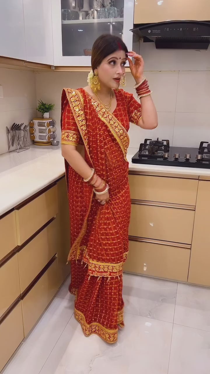 Pure Viscose Red Colour Saubhagyavati Bhava Ghatchola Saree