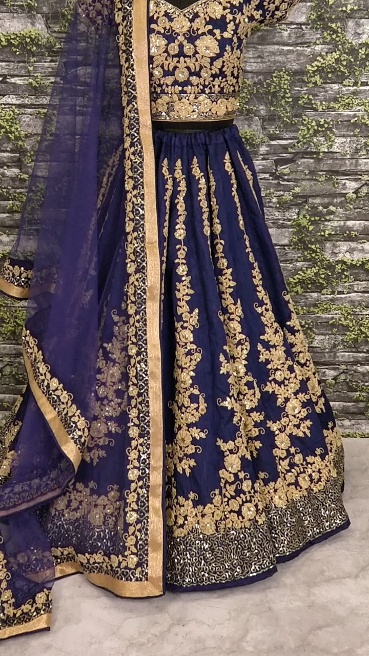 Navy Blue Color Raw Silk With Dori And Sequins Work Lehenga Choli