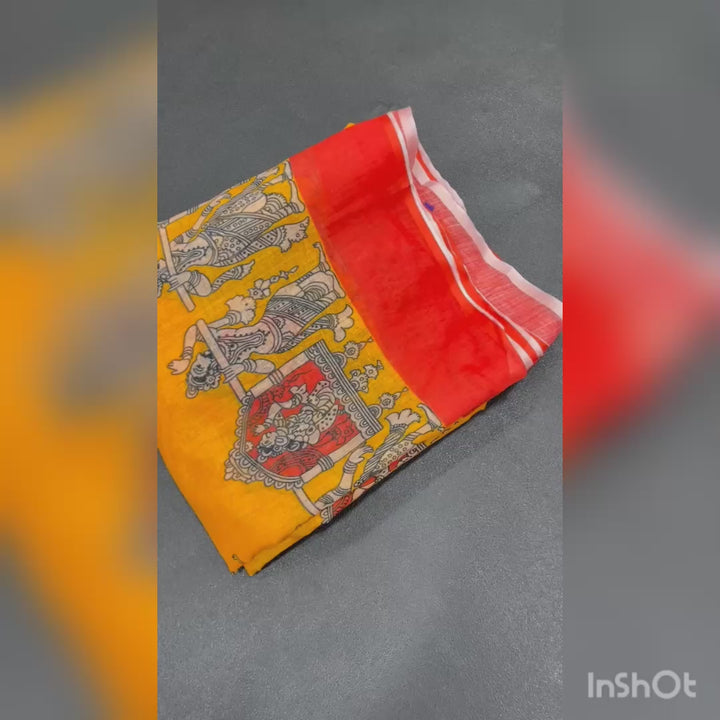 Mustard Yellow Cotton Linen Saree With Unstitched Blouse Piece