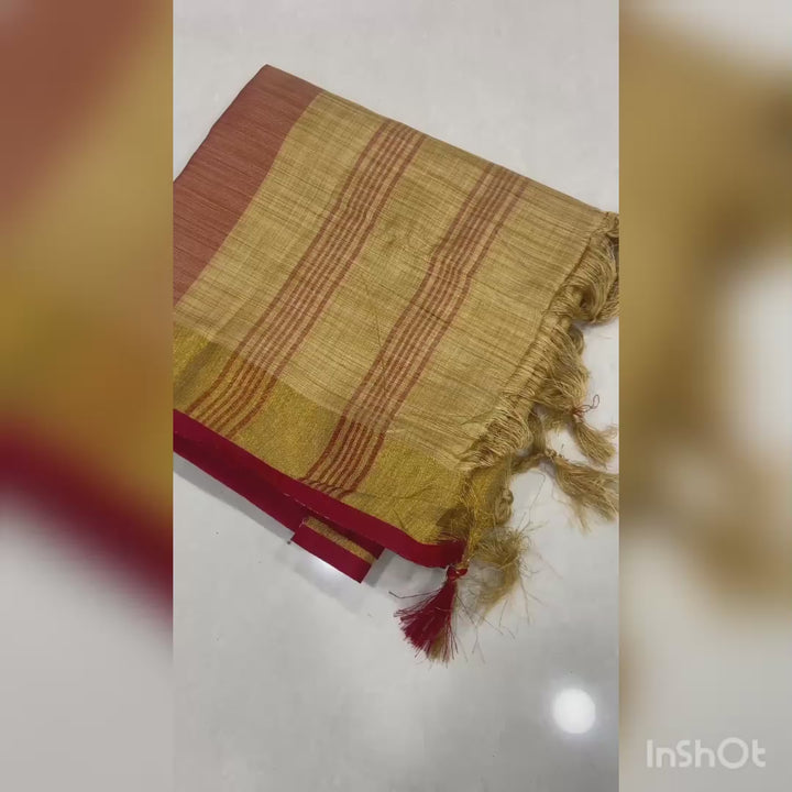 Beige Color Cotton Linen Saree With Unstitched Blouse Piece