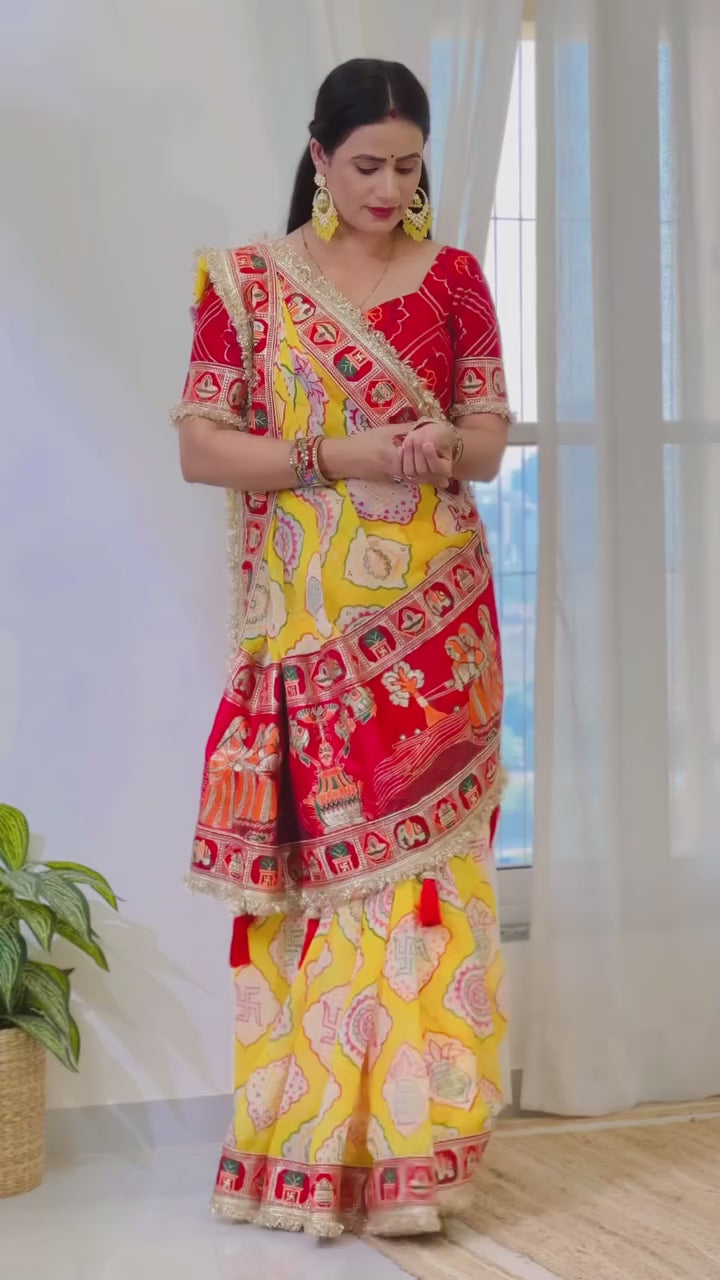Elegance Yellow Traditional Bandhani Print Patola Party Wear Saree
