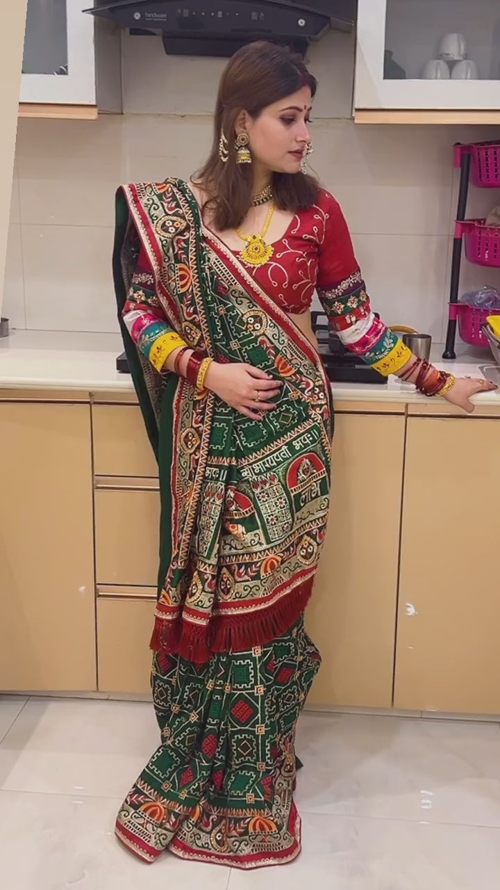 Shubh Laabh Green Panetar Patola Saree For wedding And Party Wear Saree