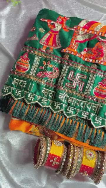 Orange Yellow Green Colour Priyanka Sharma Embroiderd Panter Patola Saree For Special Occasion