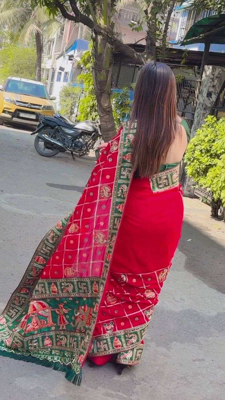 Red Colour Embroiderd Panter Patola Saree For Special Occasion