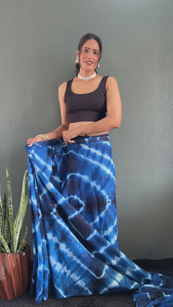 Blue Color Georgette Saree With Beautiful Blouse