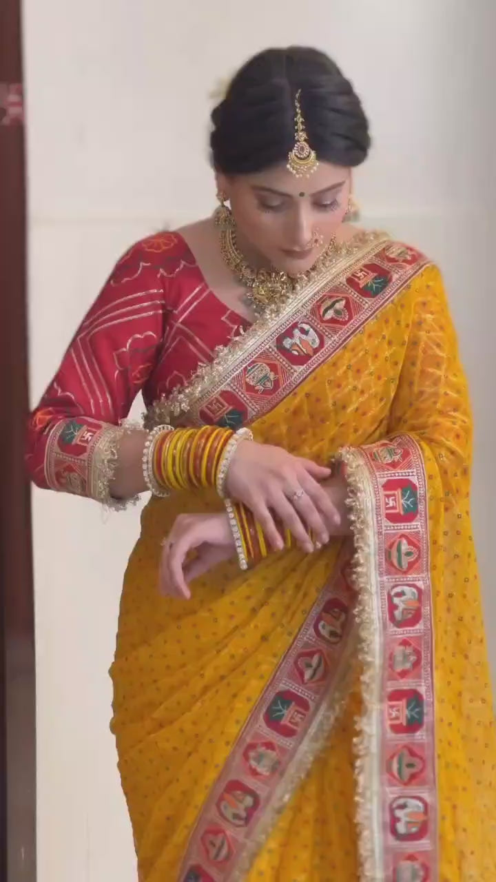 Pure Viscose Yellow Colour Saubhagyavati Bhava Ghatchola Saree