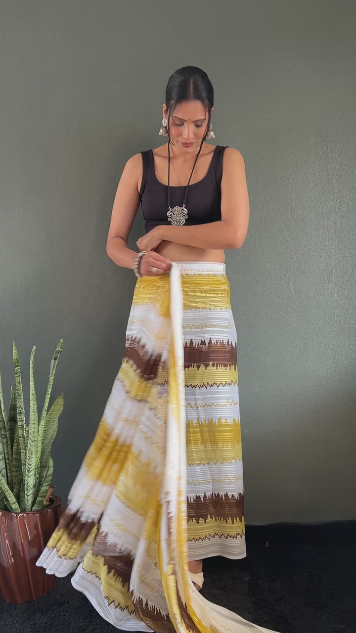 Yellow-Brown Color Naylone Saree With Beautiful Blouse