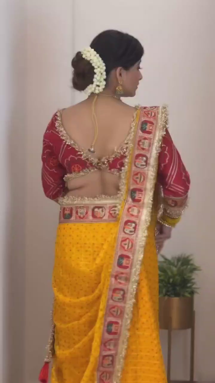 Pure Viscose Yellow Colour Saubhagyavati Bhava Ghatchola Saree