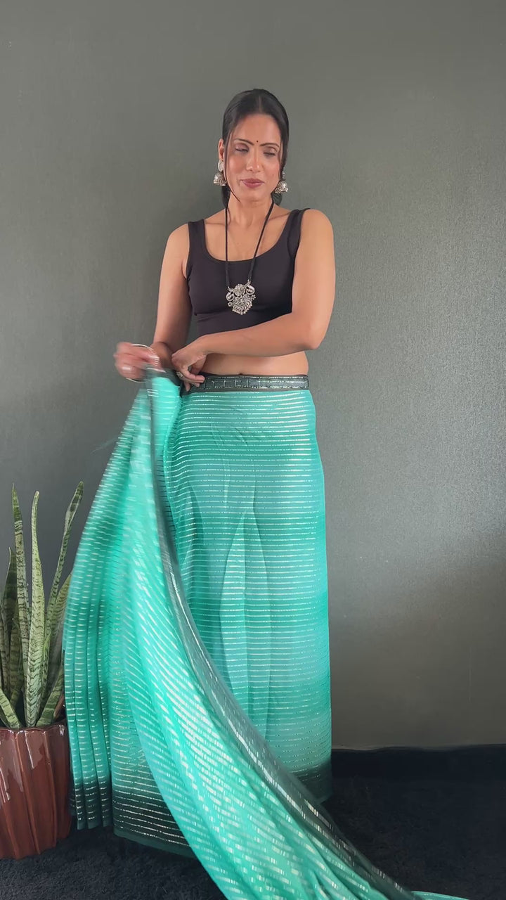 Sea Green Color Georgette Saree With Beautiful Blouse