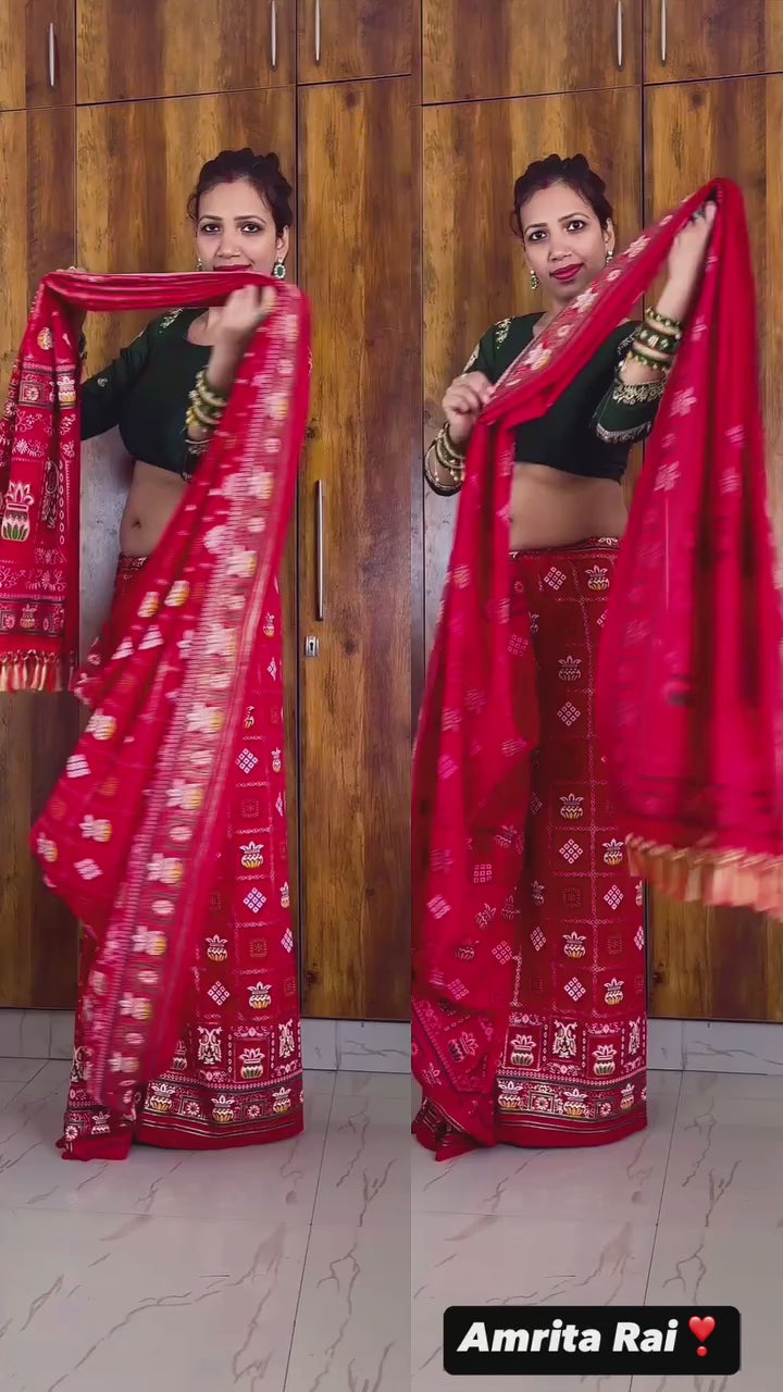 Red Colour Foil Print Traditional Patola Party Wear Saree